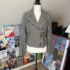 J. Crew Navy and White Moto style Gingham Jacket
